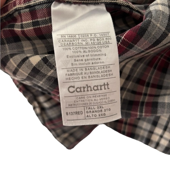 Carhartt WELL WORN 2XL Tall Flawed/Damaged Plaid Flannel Button Down Shirt - Picture 5 of 13
